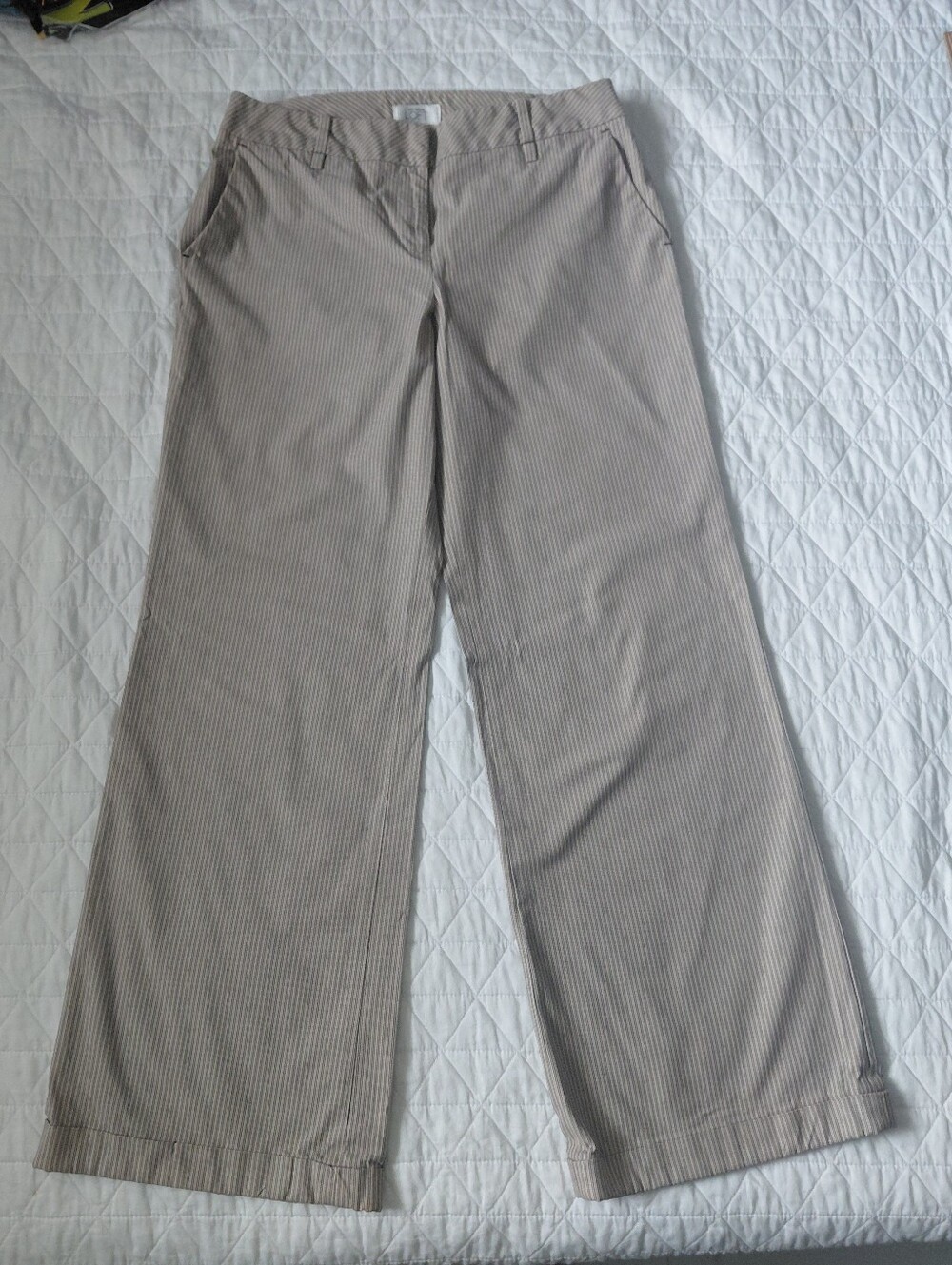 Wide-Leg Women’s Pants in Beige Pinstripe